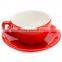 Red White Color Glazed Ceramic Stoneware Coffee Tea Cups and Saucers Sets