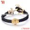 anchor bracelet genuine leather bracelet x power bracelet with black zircon stone