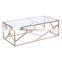 Dongguan furniture metal stainless steel copper mirror square coffee table with glass plate