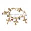 colorful rhinestone cross charms gold chain bracelet tiny crystal charms goldfill chain bracelet