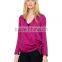 Daily Fit Long Sleeve Wrap-style Lady Blouse for Middle Aged Women