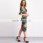 Womens Autumn Dress Bodycon Dresses New Vintage 2016 Spring Summer Office Green Mock Neck Floral Pencil Midi Dress