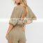 Women adjustable tie back neck with dip dye tassel ends short sleeve cotton romper summer