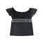 Wholesale 100% cotton baby shirt solid white color off shoulder lace top