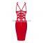 Summer dress wholesale 2015 new red black v neck strap sey bodycon celebrity party pencil women bandage Dress Bandage Bodycon Wo