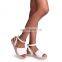 Wholesale New design white nappa two part espadrille inspired platform wedge heel ankle strap sandals shoes