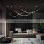 Nordic LED Minimalist Iron Art Post-modern Geometric Black Linear Chandelier Pendant Lights for Living Room Dining