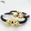 Fashion Jewelry, Double Lion Bracelet, Genuine Stingray Leather Bracelet, 18k Gold Lion Head Bracelet
