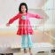 2016 wholesale lovely children outfit persnickety remake fall girls puff sleeve sets cotton dress and ruffle striped pants sets