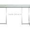 Foshan modern glass centre living room dining tables with stainless steel legs