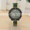 fashion women bezel geneva watch golden steel rhinestone dress watch female clock 2016