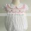 100% white voile cotton short sleeves wholesales cotton smocked & embroided baby girl romper