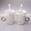 New product diamond of ring handle pink color porcelain coffee mug set
