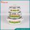 Cow Design 12/14/16CM Metalac Glass Lid Enamel Cookware Set With Decoration