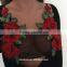 Elegant Black Lace Crop Top Summer Beach Backless Short Halter Tops Sexy Black Party Camis Gauze Women Tank Top Girls Short Tops