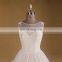 Noble Scoop Neckline Lace Applique Beaded Puff A Line Wedding Dress Long Tail