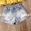 Summer Toddler Kid Baby Girl Clothes Strap Top Holey Denim Shorts Headband 3Pcs Outfit Set