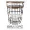 Round metal basket wooden nesting coffee table with storage nordic