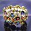Luxury Bridal Antique Silver Flowers Pearl Stretch Cuff Bracelet