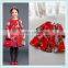 Fashion style red girls dress printed with plum blossom and animals girls dress