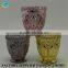 Embossed design colored glass candle holder popular