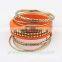 Punk Leather Fashion Retro Red Wood Bangle Multilayer Alloy Bracelet For Lady's