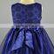 ODM blue embroidered baby girls dresses with flower pattrn for 9/12/18/24/36 months
