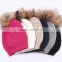 Winter knit hat with ball top/wool knitting hat with fur pompom for women KZ160048