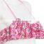 Cherry printed pink flounce top hot korean teen girl bikini with cross back