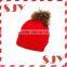 Rear rabbit fur pompom knitted beanie hat