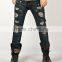 Extreme Distressed Splash Paint Accent Denim Slim Jeans ripped denim man jeans (LOTM042)