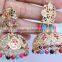 JADAU GOLD PLATED Dangler MULTICOLOR JHUMKA TEMPLE EARRINGS real look