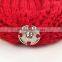 Myfur Wholesale Red Color Real Raccoon Fur Pompom Knit Hat Detachable Fur Pom Pom Crochet Hat