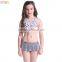 Cute Heart Print Kids Girls Cross Back crop Top Bikini Swim Skirt