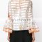 Custom New Fashion Bell Sleeves Contrasting Openwork Flower Print Blouse