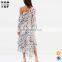 OEM woman dress one shoulder print long chiffon dress