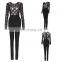 2016 new black red long sleeves mesh studded bandage jumpsuits wholesale dropshipping beaded jumpsuits