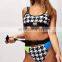 New Belt Buckle High Waist Bikini Set Sexy Houndstooth Patchwork Print Swimsuit Swimwear Women Beach Bathing Suit Bikini Biquini