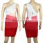 2015 Women Celebrity Party Knitted Gradient Dresses White Red One Shoulder Strapless Bandage Dress Pencil Bodycon Elegant Dress