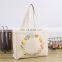 Large Fold Floral Embroider Color Cloth Zipper Pouch Wholesale 12oz Cotton Canvas Tote Bag Shop Bag