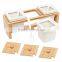 Set of 3 White Ceramic Condiment Pots / Spice Serving Jars with Serving Spoons & Bamboo Stand