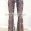 Peach and Navy Blue Floral Custom Print Flare Alibaba Boho Pants