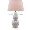 Europe acrylic base silver table lamp for living room with mercury glass and long cylinder silk shade