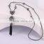 Pave Crystal Beads Hematite Beaded Necklace, Pave Rhinestone Gem Stone Tassel Pendant Necklace