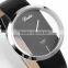 Men Lady Transparent Case Leather Band Teenage Fashion Quartz Watch