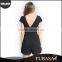 ladies clothing factory black butterfly sleeve lace trim v neck women chic playsuit with zipper