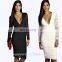 V neck Sheer crochet overlay dress bodycon dress lace long dress for ladies