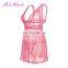 Drop Shipping Gorgeous Pink Plunge Neck Sheer Mesh Women Lingerie Sexy