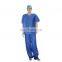 disposable blue V-shape collar scrub suit set for surgeon