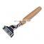 Professional disposable shaving razor for shaving with wood handle with 3 layer blades for man